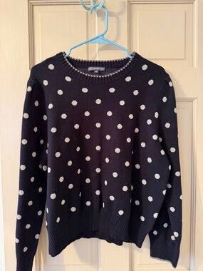 Adrianna Papell Black Crewneck Sweater with White Polka Dots